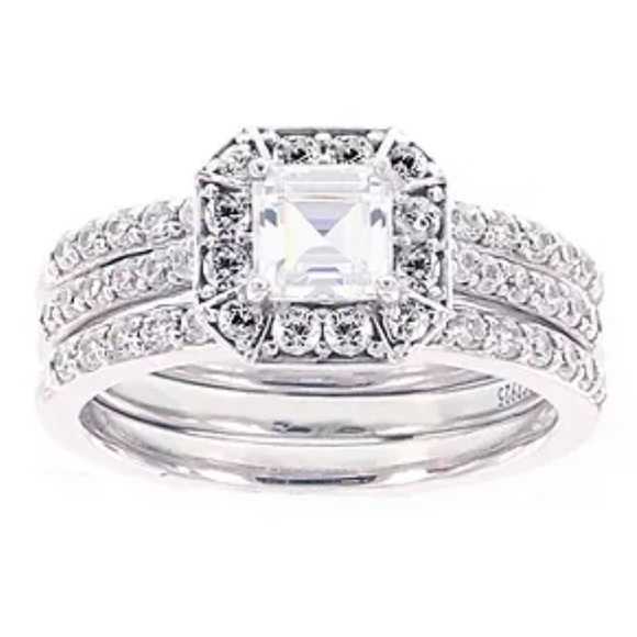 Cubic Zirconia Sterling Silver Engagement Ring and Enhancer